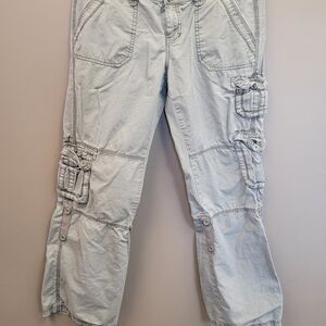 Y2K Aeropostle Low Rise Green Army Cargo Capri Pants 2000s Utility Roll Tab 10